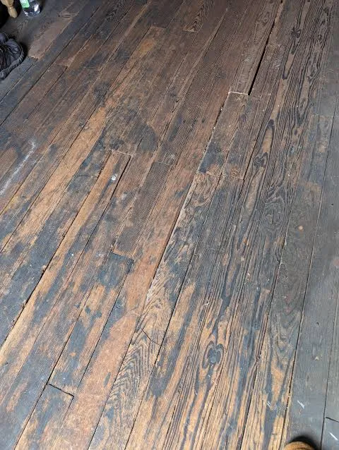 Worn traffic path on hardwood floor